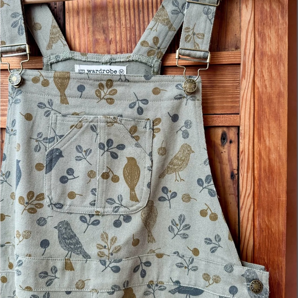 Women's Wide Leg Overalls - Gray and Brown, Birds, Nature
